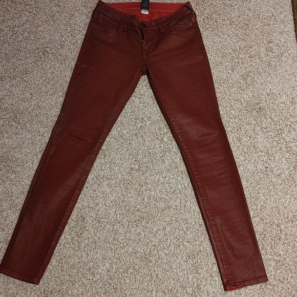 True Religion Wet Look Women's Sz 28 Skinny Jeans Rust Brown Color Pre-owned - Picture 3 of 7